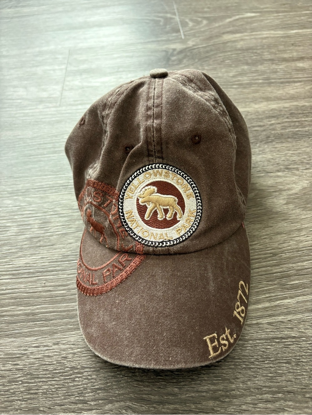 Brown Vintage Look Yellowstone National Park Embroidered Baseball Cap